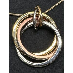 Talbots Tri-Color Interlocking Circle Pendant Necklace 18" Chain Italian Design
